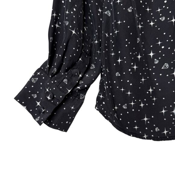 Frame Diamond Sky Star Print Silk Blouse Galaxy Black Ruffle size Medium - Picture 6 of 9